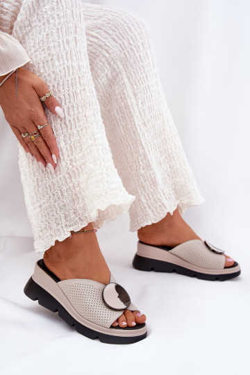 Lederhausschuhe Feminin mit Ornamenten S.Barski LR51-662 Beige