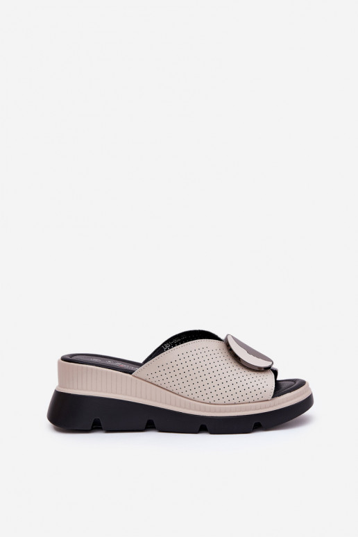 Lederhausschuhe Feminin mit Ornamenten S.Barski LR51-662 Beige