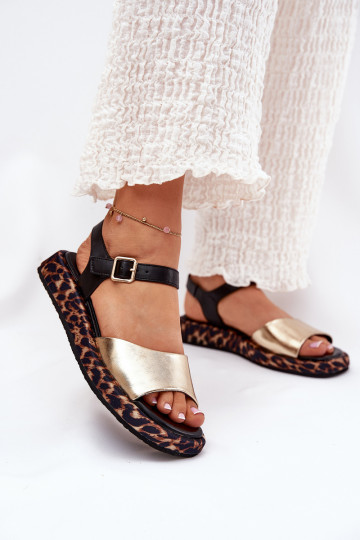 Sandalen Haut Feminin mit einer Plattform und Schriften S.Barski JC51-347 goldene Farbe 2