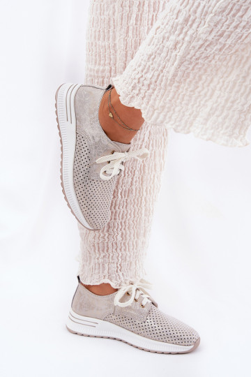 Haut  Schuhe Feminin mit einer Plattform Artiker 56C2113 Beige-goldene Farbe