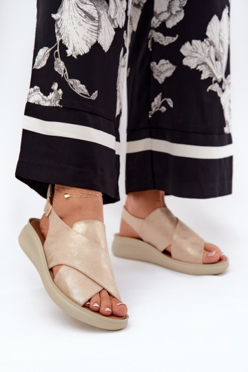 Damensandalen aus Öko-Leder goldene Farbe Tosmelia 2