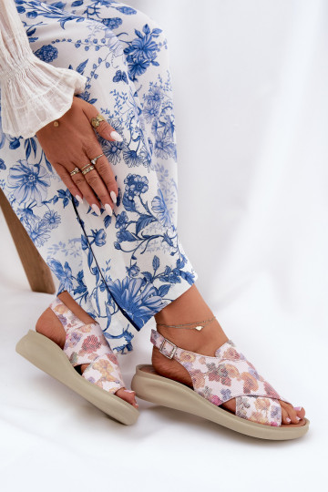 Damensandalen aus Öko-Leder mit Blumen Verschiedene Farben Tosmelia