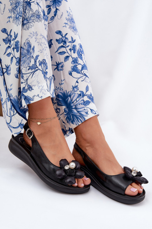 Damensandalen Mit Dekorationen mit Blumenem schZuarze Farbe Divonne