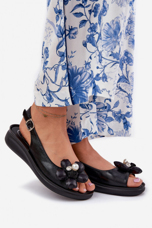 Damensandalen Mit Dekorationen mit Blumenem schZuarze Farbe Divonne