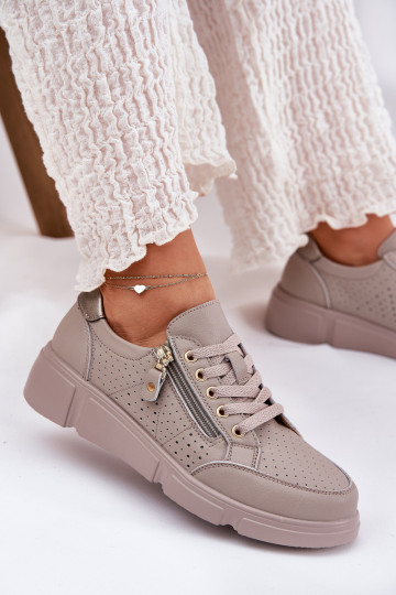Haut Turnschuhe Sneakers Stilvollllschuhe mit einer Plattform mit Reißverschlüssen Vinceza 88019 Beige