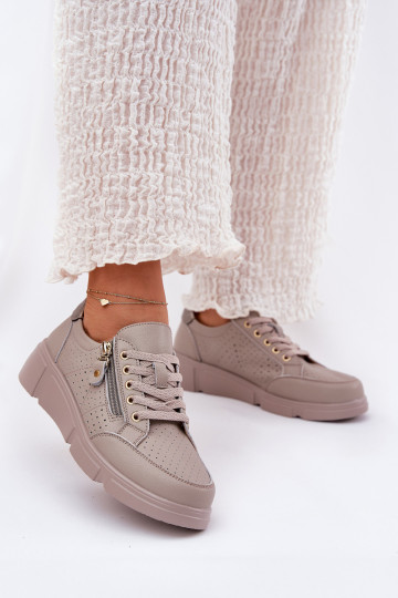 Haut Turnschuhe Sneakers Stilvollllschuhe mit einer Plattform mit Reißverschlüssen Vinceza 88019 Beige 2