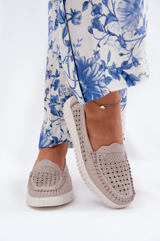 Haut Mokassins für Damen mit durchbrochenen Elementen Vinceza 88028 Beige