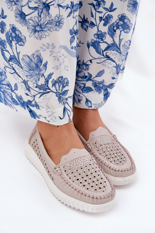 Haut Mokassins für Damen mit durchbrochenen Elementen Vinceza 88028 Beige