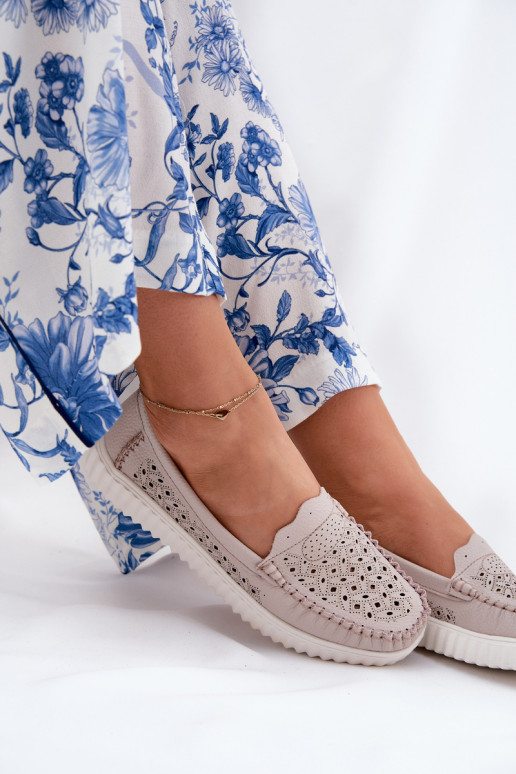 Haut Mokassins für Damen mit durchbrochenen Elementen Vinceza 88028 Beige