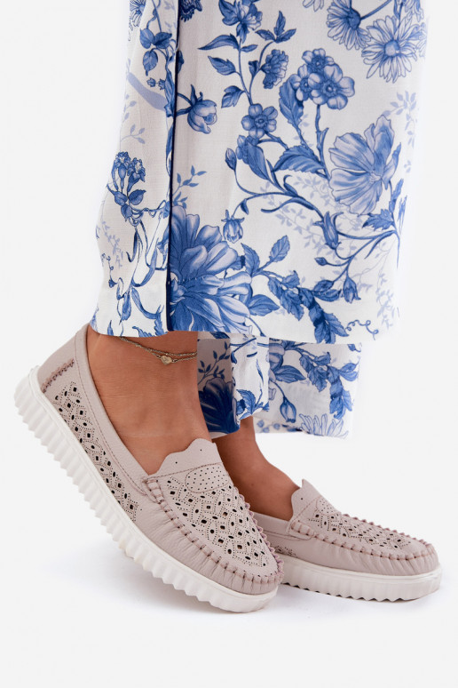 Haut Mokassins für Damen mit durchbrochenen Elementen Vinceza 88028 Beige