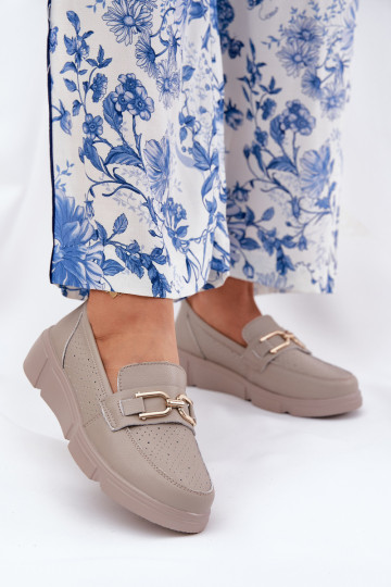 Leder Sandfarbene Damen Mokassins mit goldenen Details Vinceza 88007