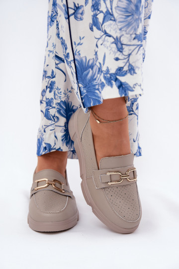 Leder Sandfarbene Damen Mokassins mit goldenen Details Vinceza 88007 2
