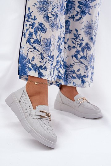 Leder Graue Damen Mokassins mit goldenen Details Vinceza 88007 2