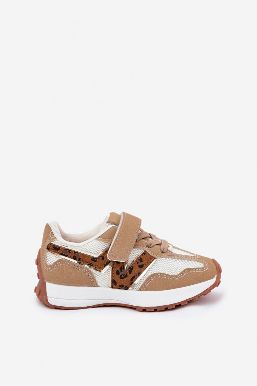 Sneakers Stilvollllschuhe Kindisch mit Klebeverschlüssen mit Leopardenfellmuster Beige Tezzu