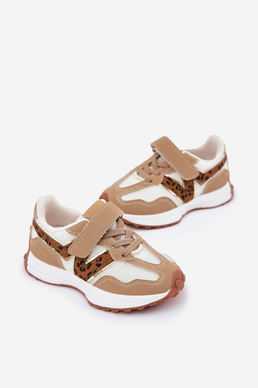 Sneakers Stilvollllschuhe Kindisch mit Klebeverschlüssen mit Leopardenfellmuster Beige Tezzu