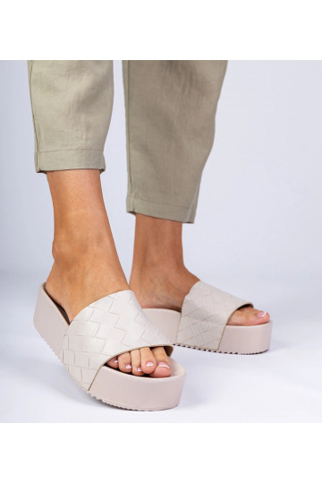 Beige Damen Hausschuhe mit...