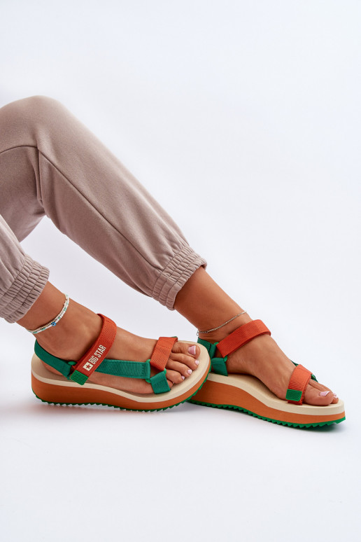 Damensandalen mit einer Plattform I Koturnie Big Star NN274A053 Grün-orange Farbe Damensandalen mit einer Plattform I Koturnie Big Star NN274A053 Grün-orange Farbe