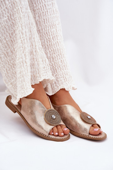 mit Glanz Damensandalen Ozdobnym Detalem S.Barski KV51-012 roségoldene Farbe