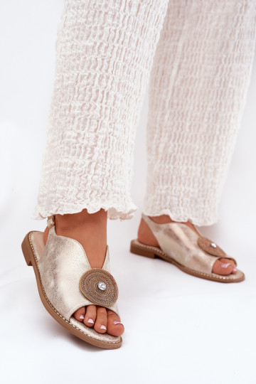 mit Glanz Damensandalen Ozdobnym Detalem S.Barski KV51-012 goldene Farbe