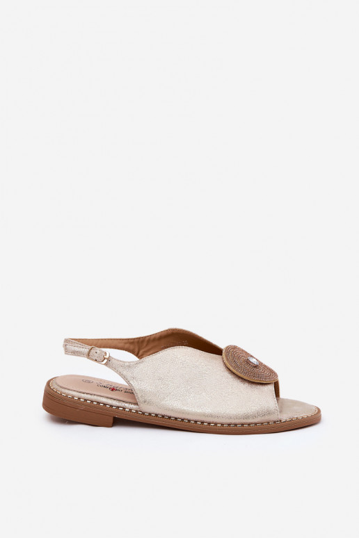 mit Glanz Damensandalen Ozdobnym Detalem S.Barski KV51-012 goldene Farbe mit Glanz Damensandalen Ozdobnym Detalem S.Barski KV51-012 goldene Farbe