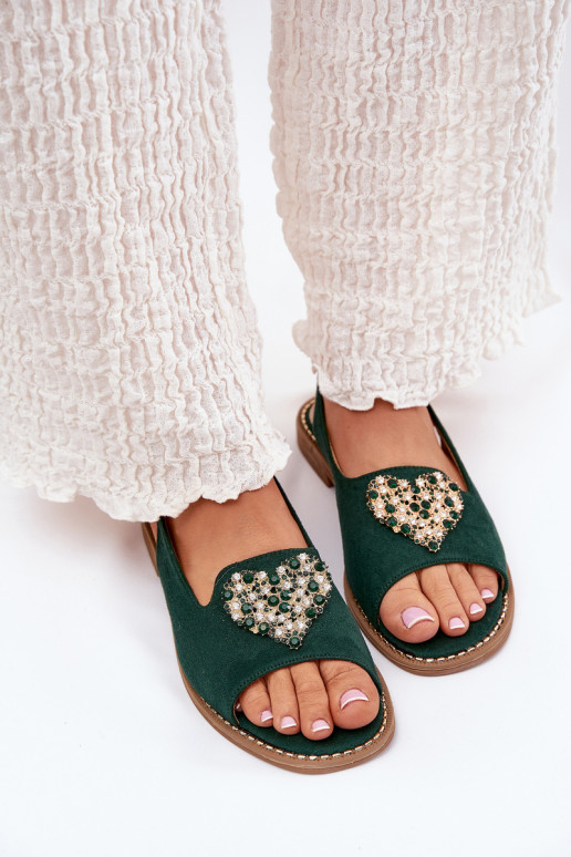 Damensandalen Mit Dekorationen mit Herzenm S.Barski KV27-018 grüne Farbe