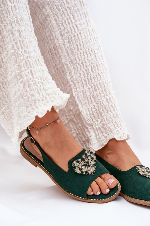 Damensandalen Mit Dekorationen mit Herzenm S.Barski KV27-018 grüne Farbe