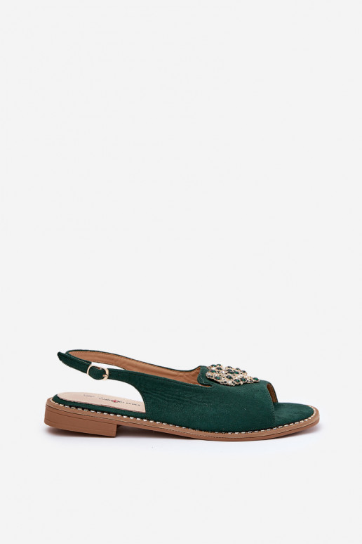 Damensandalen Mit Dekorationen mit Herzenm S.Barski KV27-018 grüne Farbe