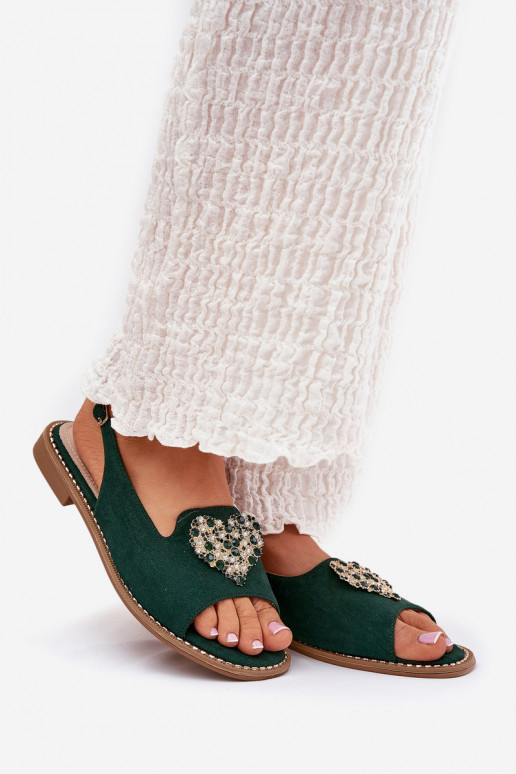Damensandalen Mit Dekorationen mit Herzenm S.Barski KV27-018 grüne Farbe