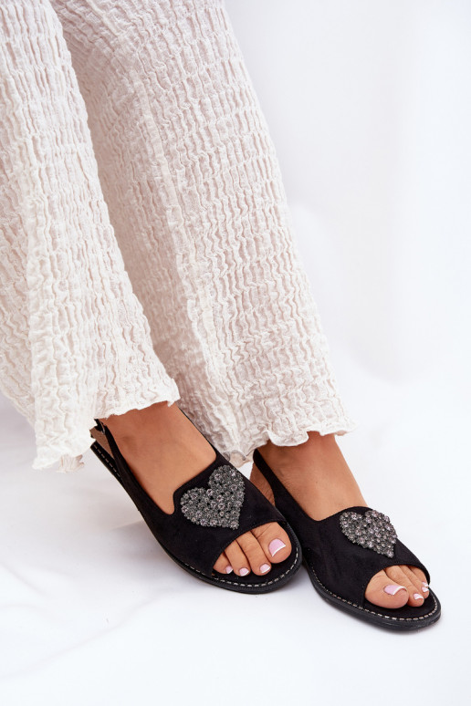 Damensandalen Mit Dekorationen mit Herzenm S.Barski KV27-018 schZuarze Farbe