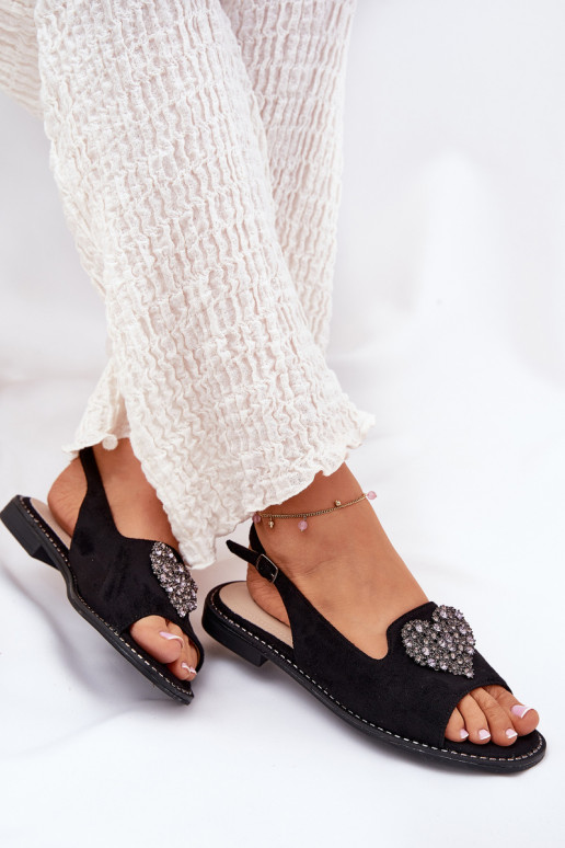 Damensandalen Mit Dekorationen mit Herzenm S.Barski KV27-018 schZuarze Farbe