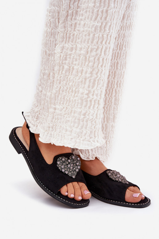 Damensandalen Mit Dekorationen mit Herzenm S.Barski KV27-018 schZuarze Farbe