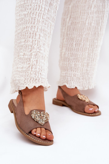 Beige Damen-Sandaletten mit Herz-Dekoration S.Barski KV27-018