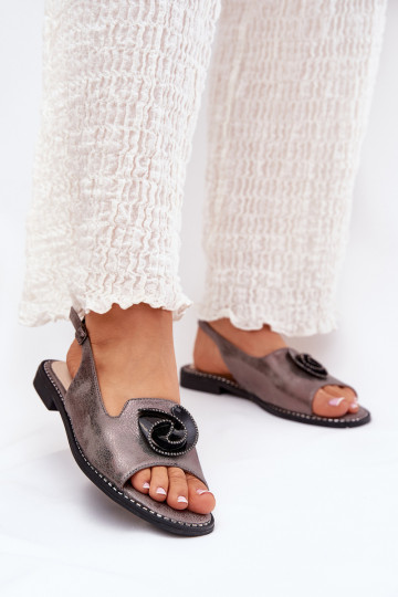 mit Glanz Damensandalen mit Ornamenten S.Barski KV51-006 graue Farbe 2