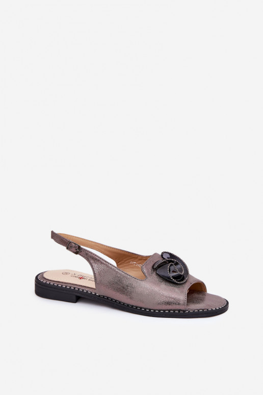 mit Glanz Damensandalen mit Ornamenten S.Barski KV51-006 graue Farbe