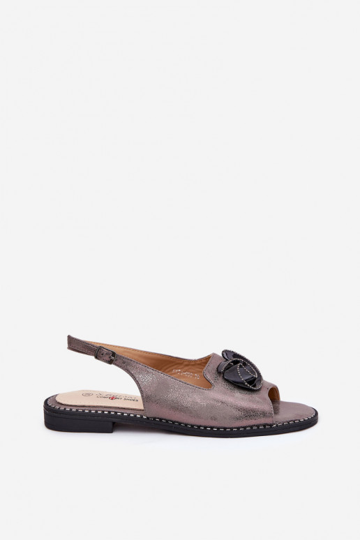 mit Glanz Damensandalen mit Ornamenten S.Barski KV51-006 graue Farbe