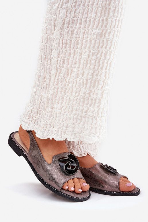 mit Glanz Damensandalen mit Ornamenten S.Barski KV51-006 graue Farbe