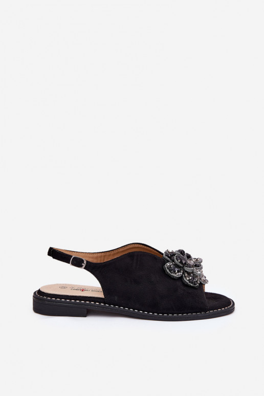 Damensandalen mit breiten Absätzen mit Ornamenten S.Barski KV27-001 schZuarze Farbe Damensandalen mit breiten Absätzen mit Ornamenten S.Barski KV27-001 schZuarze Farbe