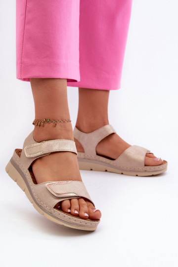Damensandalen mit Klebeverschlüssen Beige Risanni