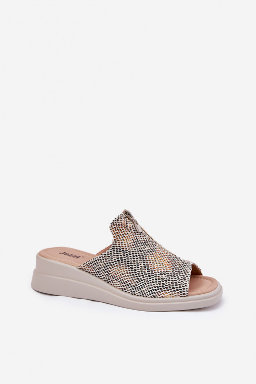 Damenhausschuhe Auf einem Keil mit Reißverschlüssen Tiermuster Beige Irriva Damenhausschuhe Auf einem Keil mit Reißverschlüssen Tiermuster Beige Irriva