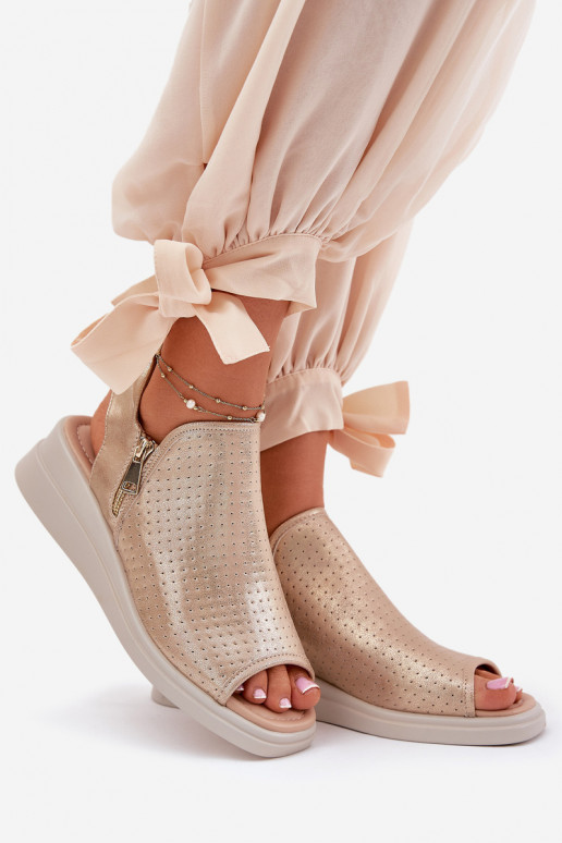 Damensandalen Auf einem Keil goldene Farbe Mevinette Damensandalen Auf einem Keil goldene Farbe Mevinette