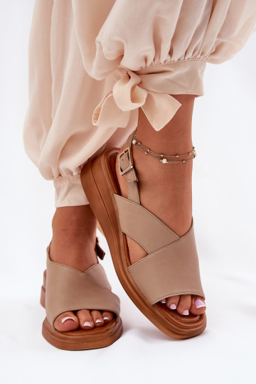 Damensandalen Auf einem Keil aus Öko-Leder Beige Quilara 2