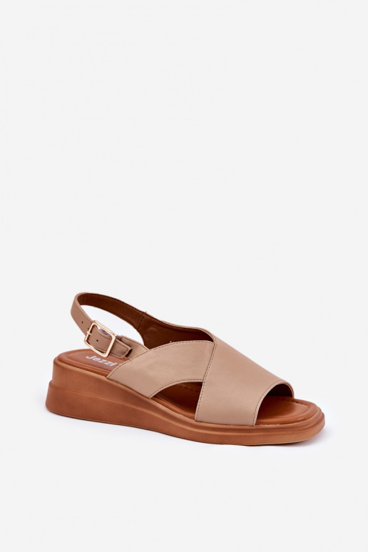 Damensandalen Auf einem Keil aus Öko-Leder Beige Quilara