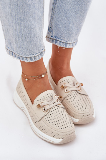 Haut Schuhe Aus Ermöglichtturleder mit einer Plattform Artiker 56C2102 Beige