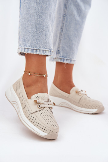 Haut Schuhe Aus Ermöglichtturleder mit einer Plattform Artiker 56C2102 Beige 2