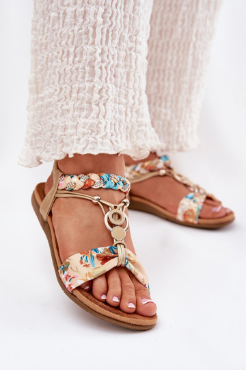 Flache Sandalen für Damen Z Plecionymi Streifenem Und Dekoration Artiker 56C1316 goldene Farbe