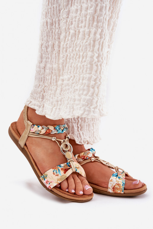 Flache Sandalen für Damen Z Plecionymi Streifenem Und Dekoration Artiker 56C1316 goldene Farbe Flache Sandalen für Damen Z Plecionymi Streifenem Und Dekoration Artiker 56C1316 goldene Farbe