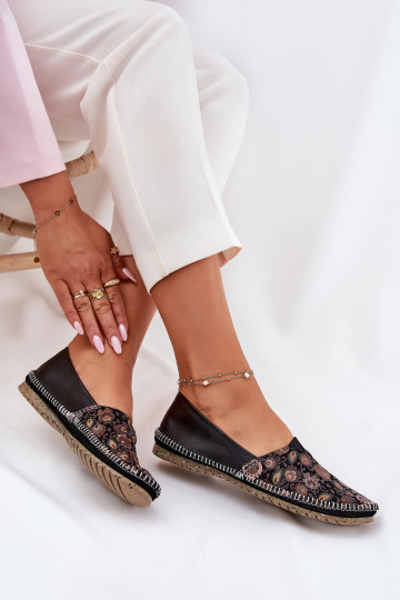 Haut Gemustert Ballerinas Es mussciejka T1929-71 schZuarze Farbe