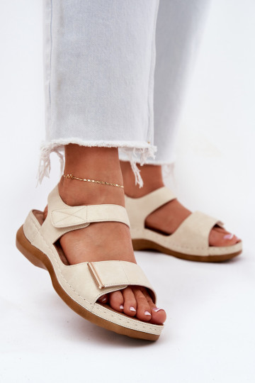 Bequeme Damensandalen mit Klebeverschlüssen goldene Farbe Iphiope
