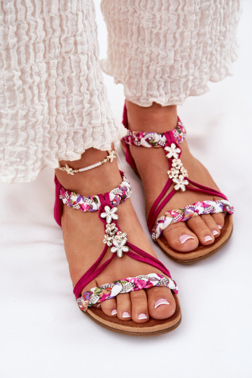 Flache Sandalen für Damen Z Plecionymi Paskami I Przypinkami Artiker 56C1314 pinke Farbe