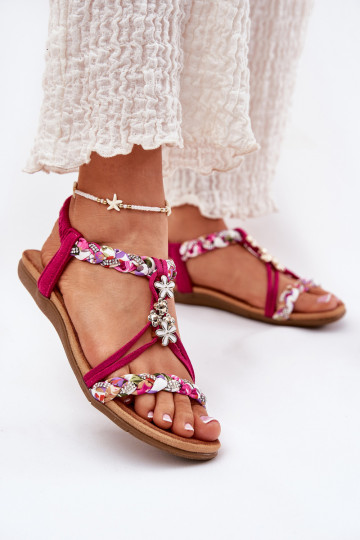 Flache Sandalen für Damen Z Plecionymi Paskami I Przypinkami Artiker 56C1314 pinke Farbe 2